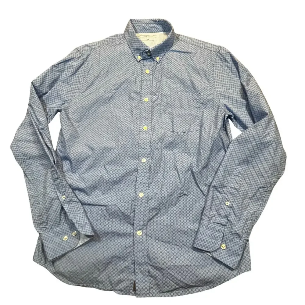 Banana Republic Slim‎ Fit Shirt Men M Untucked Luxe Poplin Blue Button Up